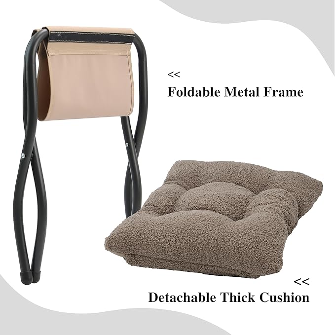 Mordchil HF 15"(H) Folding Ottoman, Foldable Footrest Stool, Portable Small Foot Stool for Couch, Collapsible Foot Rest Ottoman for Sofa, Padded Ottomans for Home, Living Room, Bedroom, Light Brown