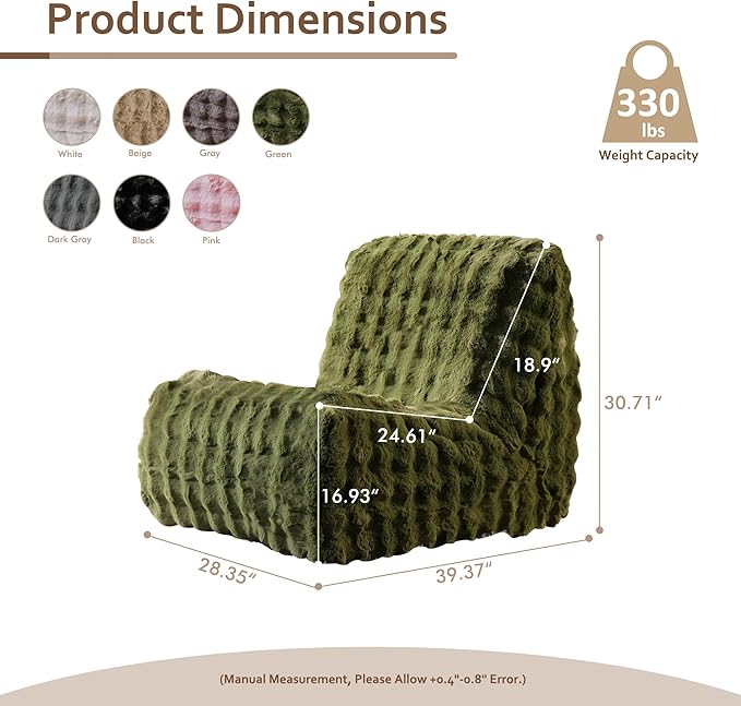 HOOOWOOO Giant Bean Bag Chair,Fireside Floor Beanbag Chair for Adult Kids,Comfy Single Sofa Couch for Bedroom,Living Room,Office (Green, Standard)