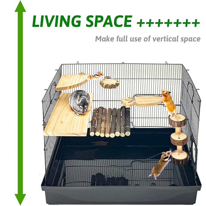 GNB PET Space Expanding Natural Wood Hamster Platform Set, DIY Small Animal Playground Accessories for Hamster Cage, Climbing & Resting Toys with Adjustable Screws for Hamsters, Chinchillas, Gerbils
