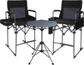 Stonehomy Tall Folding Directors Chairs 2Pack & Adjustable Height Folding Table Set,Portable Outdoor Bar Table & Foldable Director Chairs with Makeup Pocket for Backyard,Beach,Travel with Storage Bag
