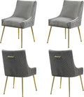WUTUTUEE Velvet Dining Chairs Set of 4 Gold Legs,Upholstered Velvet Accent Chairs, Pleated Back Design & Gold Pull Handle, Mid Century Modern Chairs for Dining/Kitchen/Living Room,Light Grey