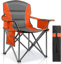 LANMOUNTAIN Oversized Padded Camping Chairs for Adults,Heavy Duty Support 400 Lbs,Folding Portable Lawn Chair w/Cup Holder,Cooler Bag,Side Pocket,Perfect for Outdoor Picnic,Hiking(Orange)