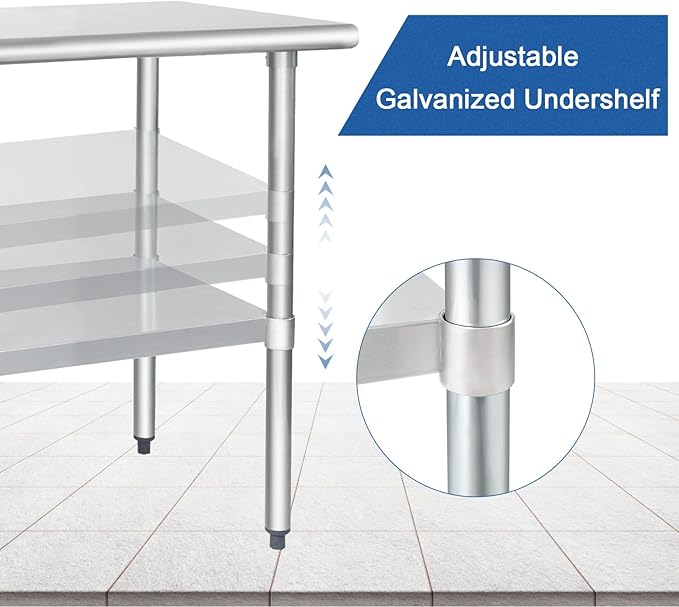 HARDURA Stainless Steel Table 30X36 Inches with Undershelf and Galvanized Legs NSF Heavy Duty Commercial Metel Table for Food Prep