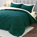MUXHOMO 7 Pieces King Comforter Set, Reversible Bed in a Bag King Size, All Season Bedding Set with Comforter, Flat Sheet, Fitted Sheet, Pillowcases & Shams, Peacock Blue & Ivory
