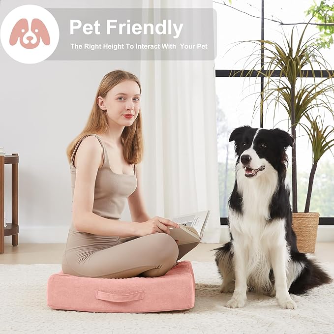 JKMAX Floor Pillow - PinkJKMAX 22 inches Floor Pillow for Adults - Large Meditation Cushion with Thick Foam - Premium Outdoor Square Floor Cushion Seat - Yoga Pillow for Sitting On Floor - Pink