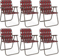 GYMAX Lawn Chair Folding, Webbed Beach Lounge Chairs Set with Highback, Outdoor Portable Lightweight Camping Dinning Chair for Patio, Lawn, Poolside, Sports, Garden, Backyard (6,Red)