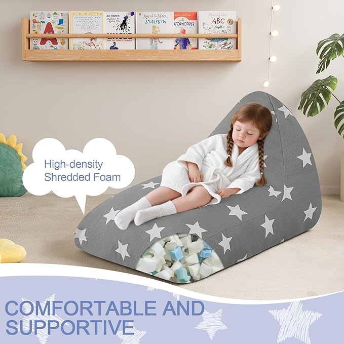 COMAX Bean Bag Chairs for Kids, Kid Beanbag Chair Stuffed with Filler, Toddler Lounge Chair Cotton, Lazy Floor Lounger for Girls and Boys, Premium Cotton Canvas