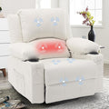 Massage Swivel Rocker Recliner with Lumbar Heat, Overstuffed PU Leather Recliners for Living Room, Modern Single Rocking Chair for Adults, Manual Rocker Recliner with Cup Holders for Bedroom, White