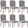 DUOMAY Modern Tufted Dining Chairs Set of 6, Linen Upholstered Dining Room Chairs Armless Guest Side Chair for Kitchen Dining Room, Wingback Accent Chairs with Solid Wood, Grey