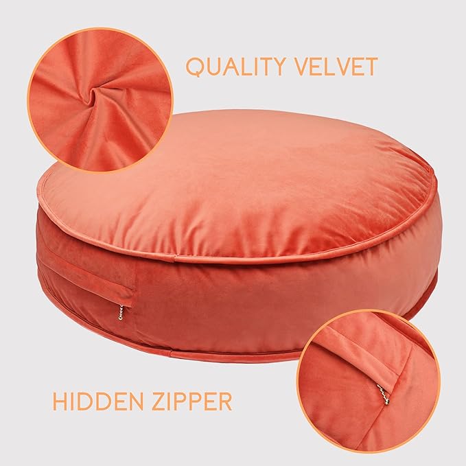 YIUOR Round Floor Pillow Cover Velvet Throw Seating Pouf Yoga Meditation Cushion Plush Case Reading Room Decor Cover Only (25.6IN, Brick Red)