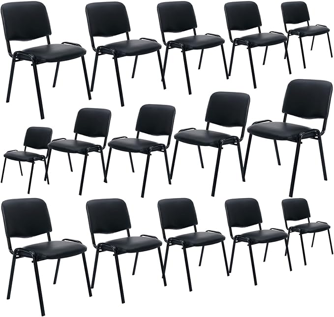 Black Stackable Office Chairs no Arms Set of 15, PU Leather Reception Chairs Ergonomic Conference Desk Chairs Guest Chairs for Meeting/Events/Hall/Training Room