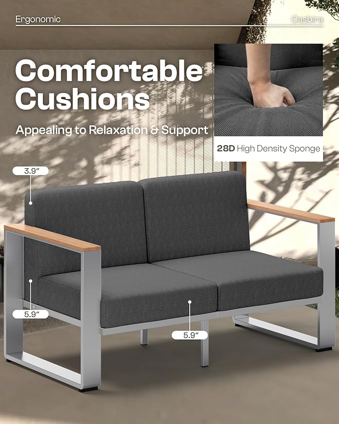 ComfCove Outdoor Patio Furniture Set, 7 Seats Outdoor Patio Conversation Sets with Ergonomic Seat and Wide Washable Thick Cushions, Modern Patio Sectional Furniture for Balcony, Porch (Teak-Charocal)