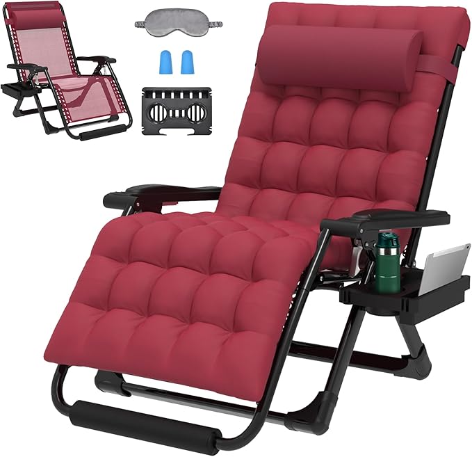 ZENPETIO Oversized Zero Gravity Chair, 33In XXL Zero Gravity Recliner Lounge Chair, Anti Gravity Chair for Indoor and Outdoor, Reclining Camping Chair for Lawn and Patio w/Cushion and Footrest, 500LBS