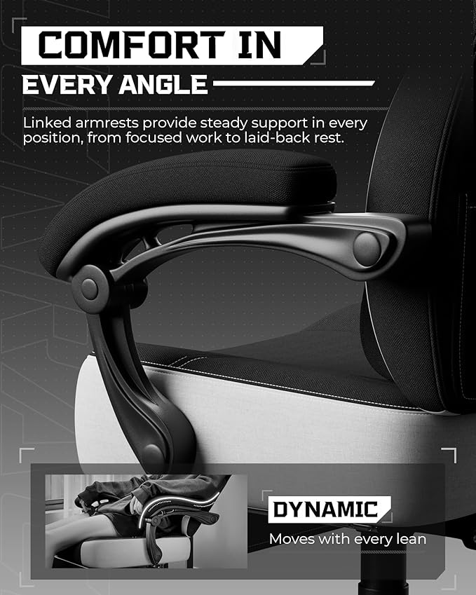 GTPLAYER Gaming Chair, Computer Chair with Footrest and Lumbar Support for Adults, 360°-Swivel Big & Tall Reclining Seat for Office or Gaming (Black&White)