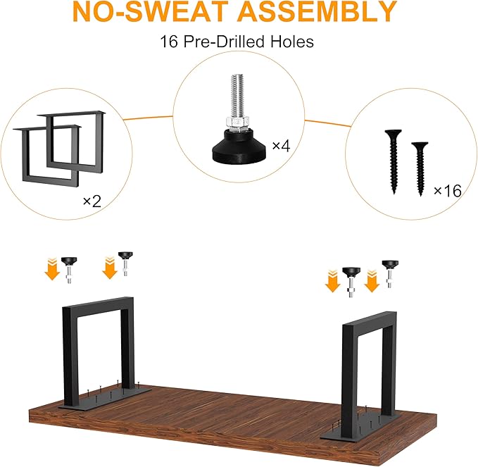 CHICAURA Heavy-Duty Metal Table Legs, 16x16 inches, Modern Industrial Style Steel Square Frame, Suitable for Coffee Tables, Side Tables, etc., Load-Bearing Capacity of 800 pounds, 2-Piece Set (Black)