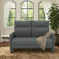 Faux Leather Loveseat, Upholstered Loveseat with Hidden Foldable Tray & Side Pocket, Front Contour Arm Design, Modern 2-Seater Sofa Couch for Compact Spaces, Gray