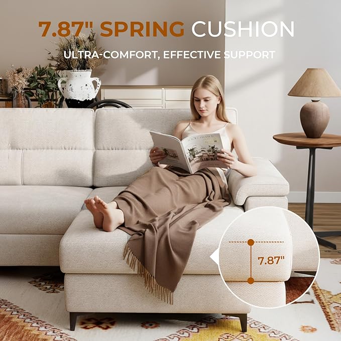 Upvilla 35" Large Storage Ottoman for Living Room, 7.8" Deep Seat Rectangular Ottoman Foot Rest for Couch, Chenille Storage Footstool Load 350 lb （Beige）