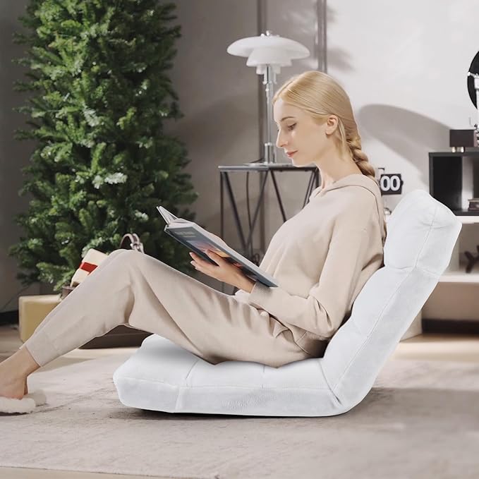 ARLIME Adjustable Floor Chair, 14-Position Lazy Sofa Chair with Back Support & Thick Padding, Portable Foldable Floor Couch for Adults, Kids, Use in Bedroom, Living Room, Home Theater (White)