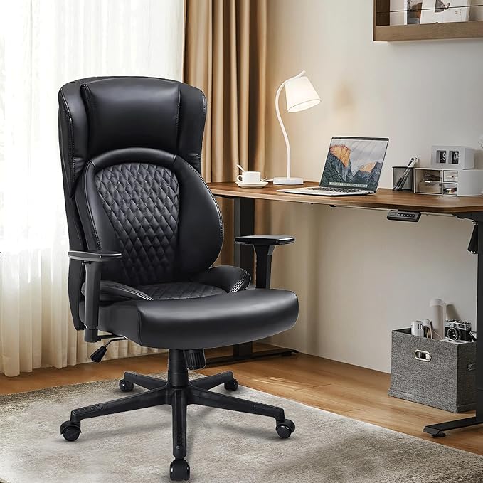 CLATINA Big & Tall Executive Managerial Chair, Heavy Duty Ergonomic Leather Office Desk Chair, High Back Computer Task Chair with 3D Adjustable Arms and Lumbar Support for Home Office, Black, 400LBS