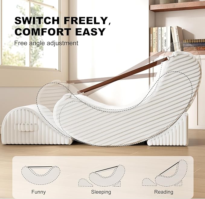 Gaint Bean Bag Chairs for Adults, Beanbag Lounge Filled with Memory Foam, Adjustable Angle, Corduroy Fabric, with Detachable Footrest for Bedroom, Living Room and Nursery(White)