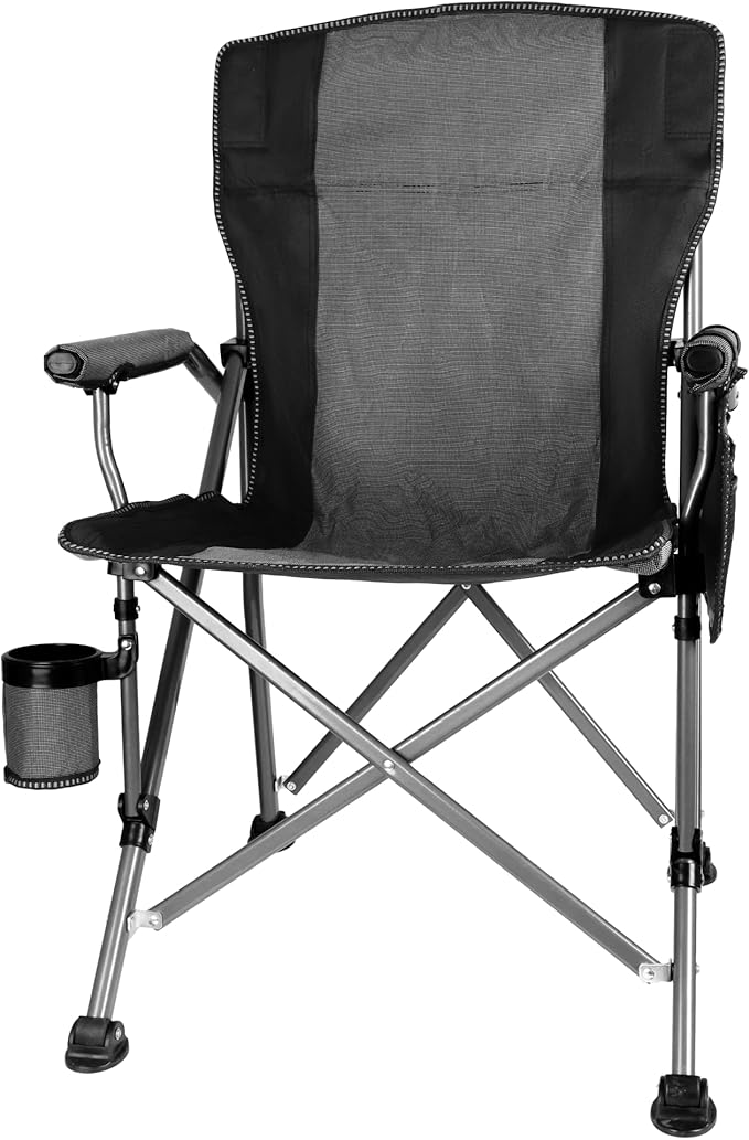 Folding Camping Chair with Cup Holder and Storage Bag, Heavy Duty Support 400 LBS, Oversized Collapsible Portable Camping Chair for Outdoor Camp, Picnic, Travel, Fishing Grey