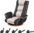 DeeLyan Swivel Floor Chairs for Adults, Floor Gaming Chair with Extra Wide Arms, Back Support 14 Angles Adjustable Comfortable Double Mesh Fabric Lazy Sofa for Video Game Chairs 201 (Grey + Beige)