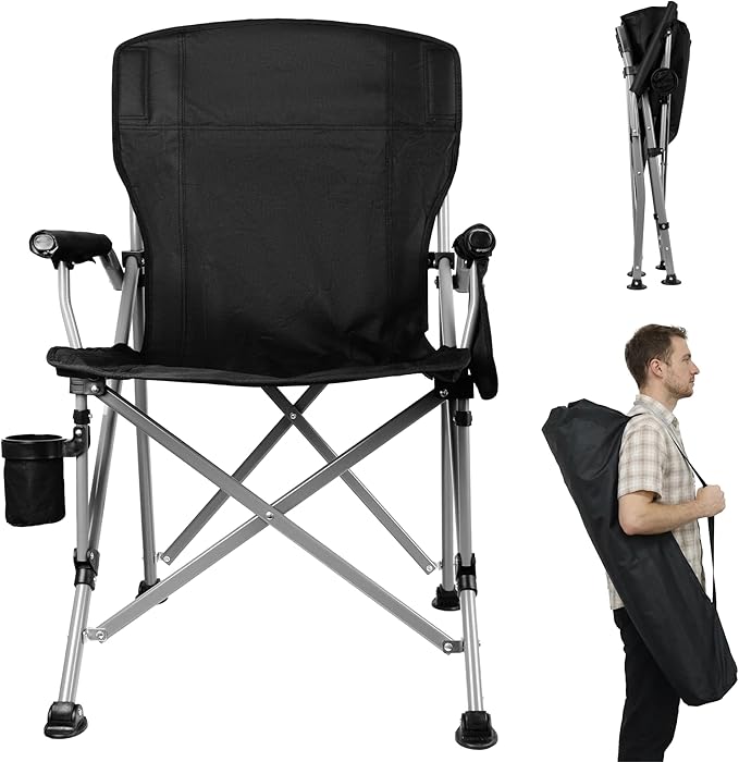 Folding Camping Chair with Cup Holder and Storage Bag, Heavy Duty Support 400 LBS, Oversized Collapsible Portable Camping Chair for Outdoor Camp, Picnic, Travel, Fishing Black