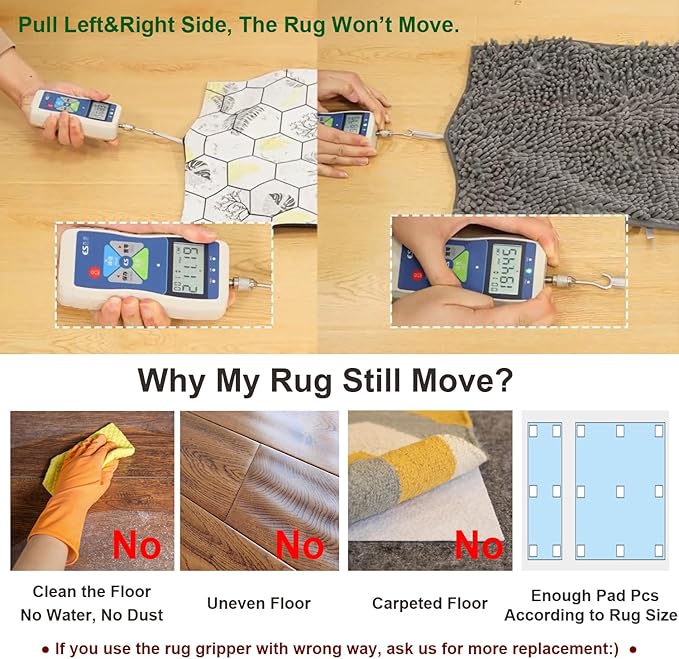 Rug Pad Gripper for Hardwood Floor Non-Slip Vacuum Tech Invisible Grippers for Carpet Anti Skid Self Adhesive Area Rug Pad for Tile Washable Cuttable Reusable Rug Tape 10x10cm