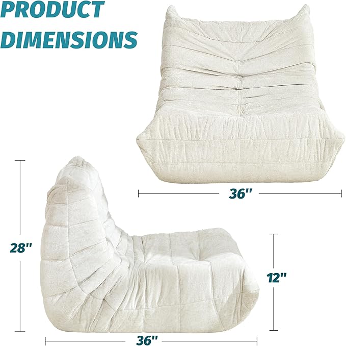 Homguava Bean Bag Chair, Giant Beanbag Chairs for Adults, Memory Foam Fireside Chair, Large Lazy Floor Sofa, Sofa Couch with High-Rebound Foam, Lounge Chair for Living Room, Bedroom (Beige, Single)