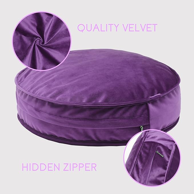 YIUOR Round Floor Pillow Cover Velvet Throw Seating Pouf Yoga Meditation Cushion Plush Case Reading Room Decor Cover Only (25.6IN, Purple)