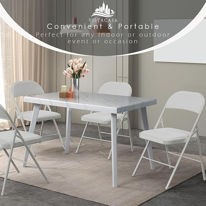 12 Pack White Padded Folding Chairs Set - Comfortable Stackable Portable Chairs for Indoor Outdoor, Events, Parties, Office, Wedding (PU Leather, Executive White,School Chair)