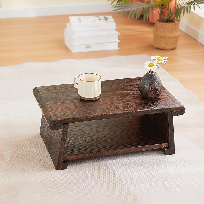 Folding Altar Table, Japanese Low Table for Sitting on the Floor, Wooden Meditation Table, Tea & Coffee Table, Brown, 26.7'x13.6'x11'