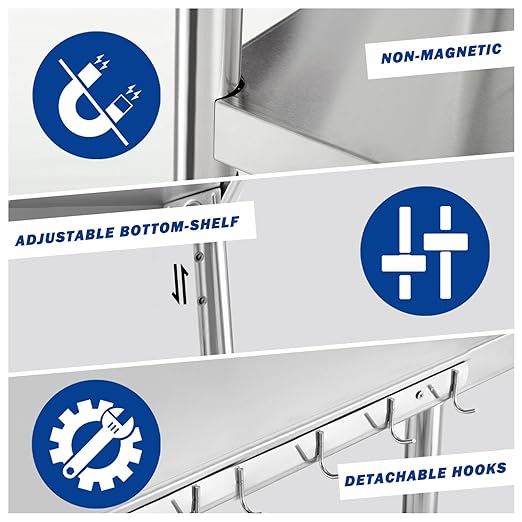 PIUMACU Stainless Steel Table with Wheels, Stainless Table for Prep & Work, 30 x 18 x 35Inch Commercial NSF Steel Metal Table for Restaurant Kitchen Hotel Garage