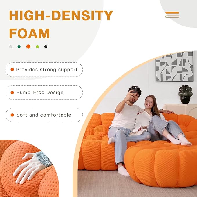 WJShome Bubble Couch,41.34'' Modern Upholstered Single Sofa Mesh Fabric Floor Sofa, 3D Honeycomb Shape Ottoman Curved Couch for Living Room, Office, Apartment (Orange)
