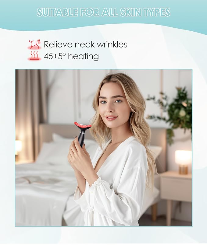 7 Color Neck Face Massager - Facial Massager Tool for Skin Care at Home, Vibrating Face Massager with Thermals, Galvanic Machines Black