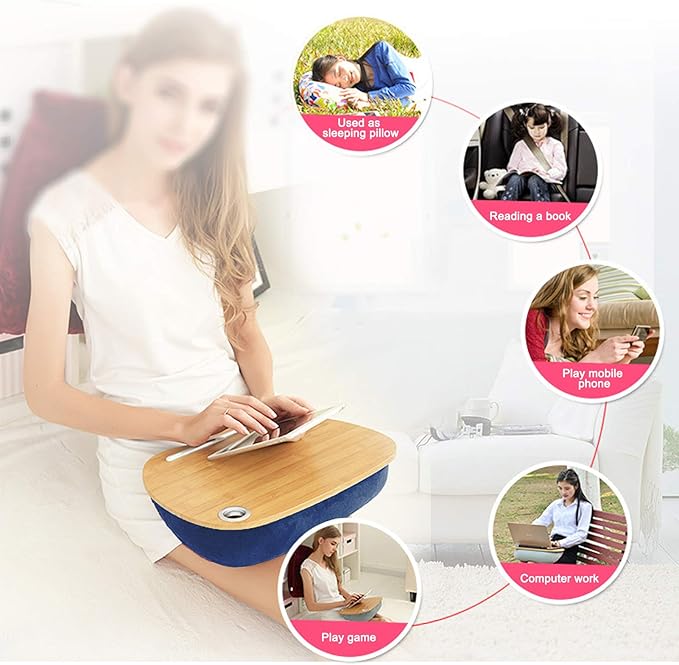 Multifunction Laptop Desk, Portable Lap Desk for Bed Sofa Office, 3 - in - 1 Laptop Stand with Cushion, Lightweight MDF Board Writing Table for Home Outdoor Travel, Fits 14 Inch La (Blue)