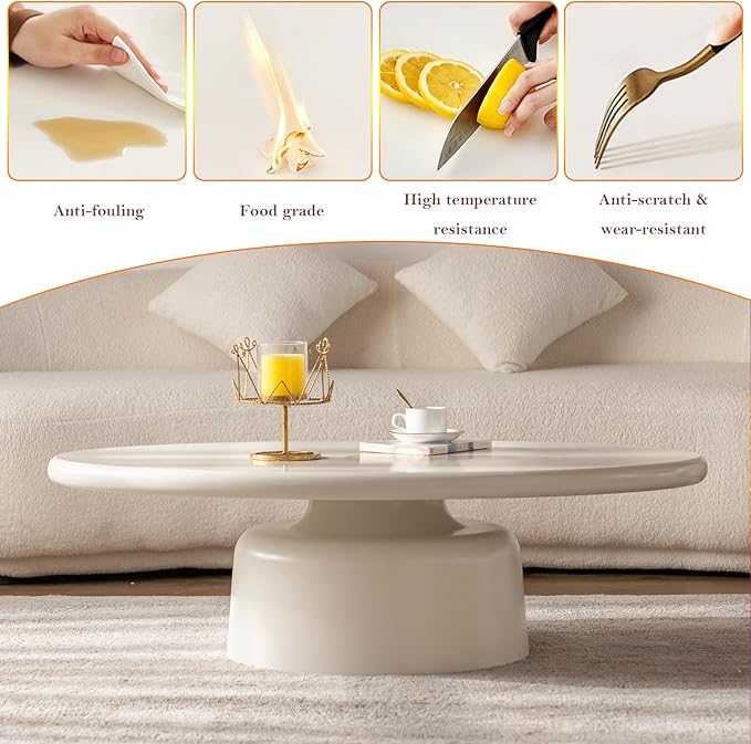 45.67" Cream Style Coffee Table with Stable Fiberglass Table Legs, Oval E1 Density Board Tabletop - Smooth Fininsh, for Small Space (Oval 45.67in)