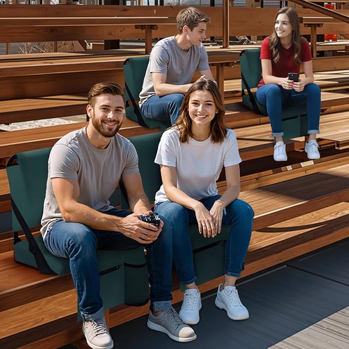 2pcs Stadium Seat for Bleachers with Back Support，Portable Bleacher Chairs with Back and Cushion，Includes Shoulder Strap and Cup Holder
