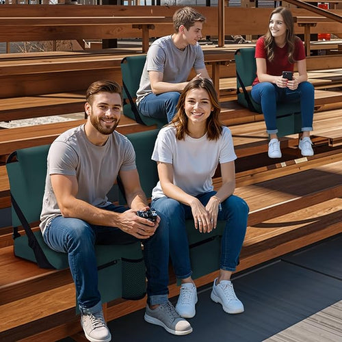 2pcs Stadium Seat for Bleachers with Back Support，Portable Bleacher Chairs with Back and Cushion，Includes Shoulder Strap and Cup Holder