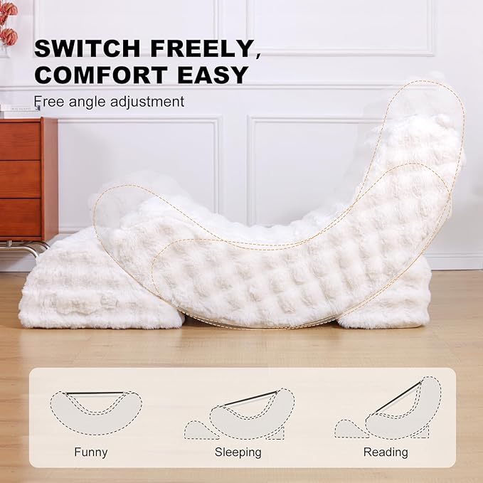 Gaint Bean Bag Chairs for Adults, Beanbag Lounge Filled with Memory Foam, Adjustable Angle, Velvet Fabric, with Detachable Footrest for Bedroom, Living Room and Nursery(White)