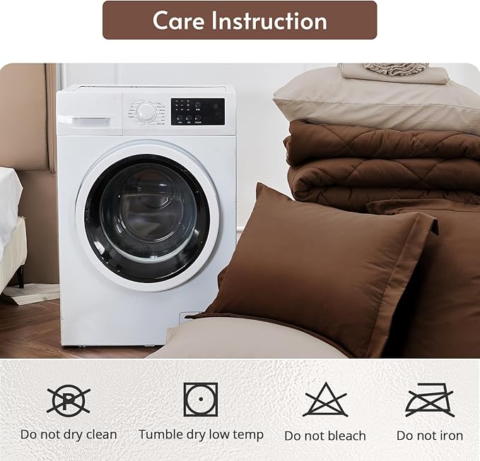 MUXHOMO 5 Pieces Twin Comforter Set, Reversible Bed in a Bag Twin Size, All Season Bedding Set with Comforter, Flat Sheet, Fitted Sheet, Pillowcases & Shams, Brown & Khaki