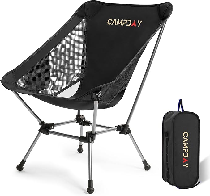 Campday Camping Chair Portable Hiking Ultralight Backpacking Small Lightweight Folding Chair for Outdoor Camp Hunting Beach Picnic Concert, Supports 330lbs (Black,1PCS)
