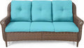Patio Sofa Outdoor Wicker Couch - Heavy Duty All-Weather Brown Rattan 3-Seater with High Back and Comfortable Thick Cushions for Garden Back Porch Poolside Apartment - Turquoise