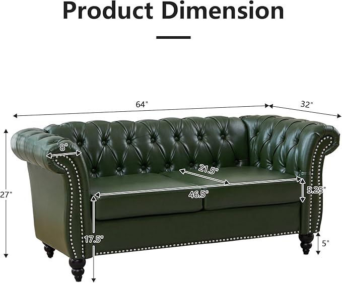 QHITTY Accent Sofa, Chesterfield Loveseat Modern Leather Couch Upholstered Sofa with Tufted Back for Living Room Furniture (Green)
