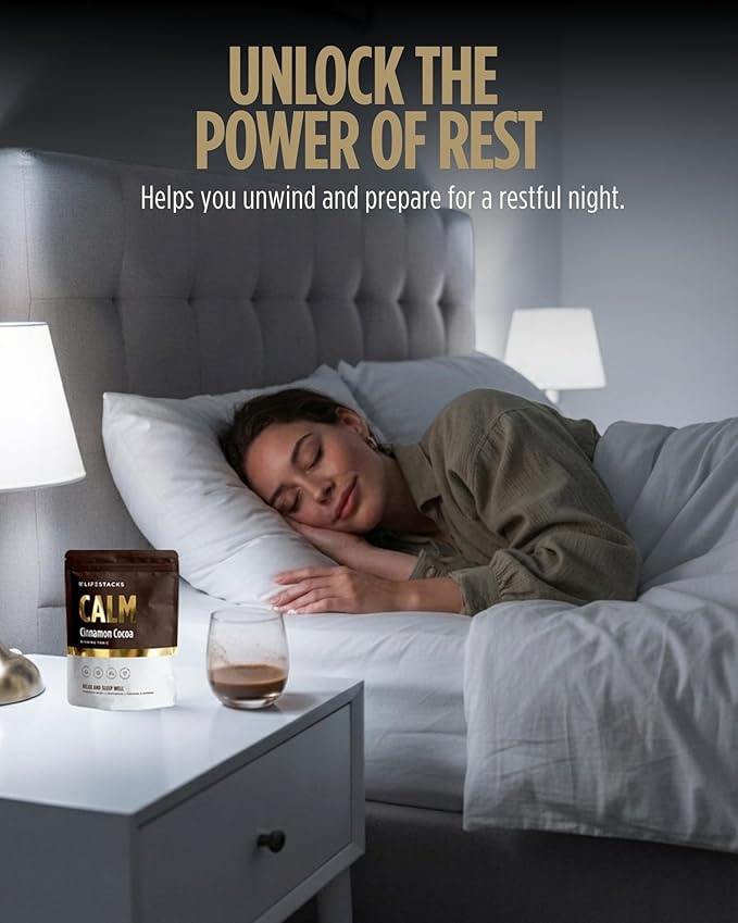 LIFESTACKS Calm Evening Tonic Sleep Powder - Cinnamon‑Cocoa Nighttime Superfood Drink Mix - Magnesium, L‑Theanine, Reishi Mushroom & L‑Tryptophan for Deep Sleep & Recovery, No Grogginess - 5 Servings