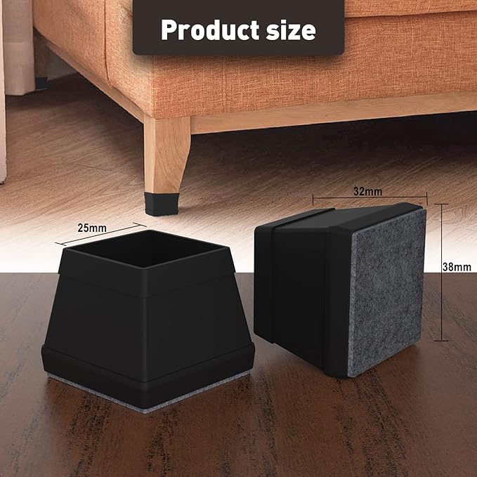 Uukyttrium 16pcs Square Silicone Chair Leg Floor Protectors.(1-1/2" Black Large).