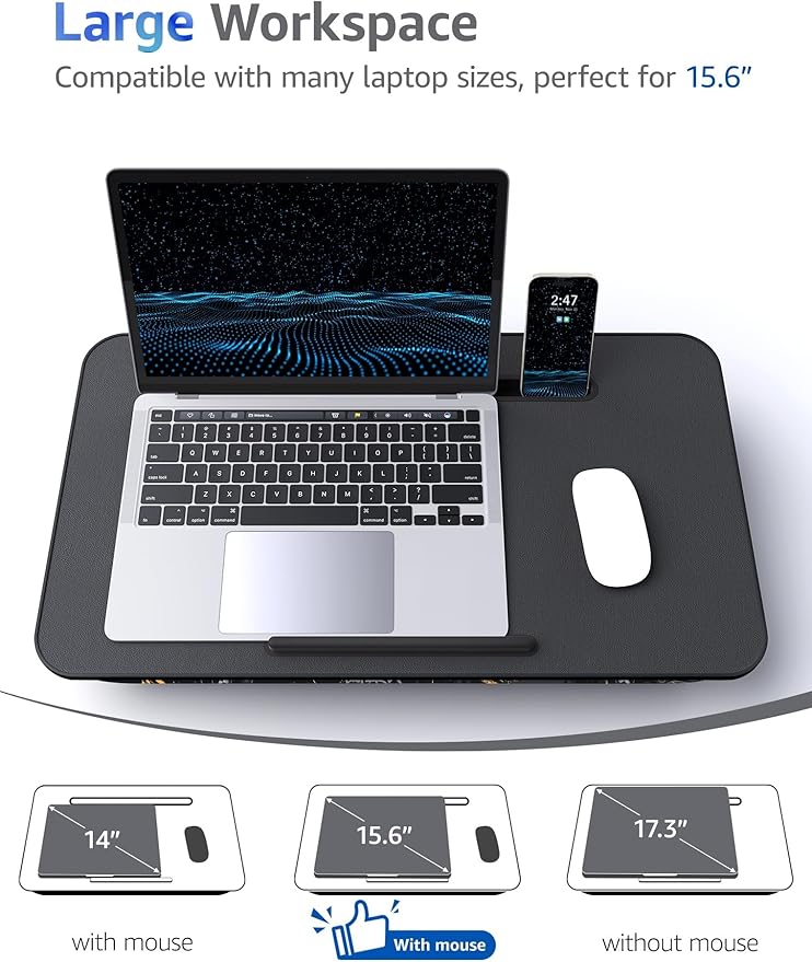 Lap Desk – L.DOCTOR Cushioned Lap Desks, Portable Laptop Desk for Bed, Couch & Floor, Washable Cushion, Built-in Phone & Tablet Slot, Fits 17.3" Laptop – Working, Writing, Gaming – Large, Joysticks