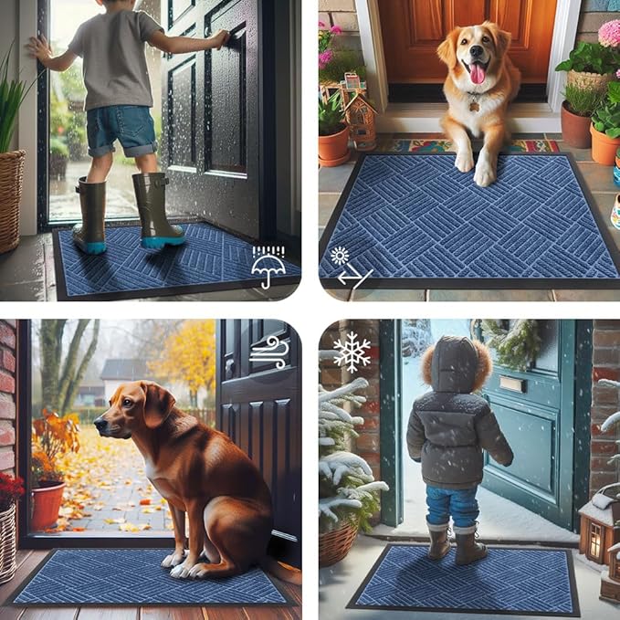 Smiry Front Door Mat Outside Entrance, Heavy Duty Outdoor Indoor Mat, Natural Rubber Doormat, Non Slip, Trap Dirt and Moisture, Easy Clean, Low Profile Patio Porch Entryway Mat, 71x23, Blue