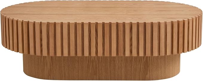 KEVINSPACE Oval Coffee Table 43.7" Wood CoffeeTable for Living Room Drum ModernCoffeeTable TeaTable Wooden Coffee Tables PedestalCoffeeTable Home Furniture Office Apartment Wood