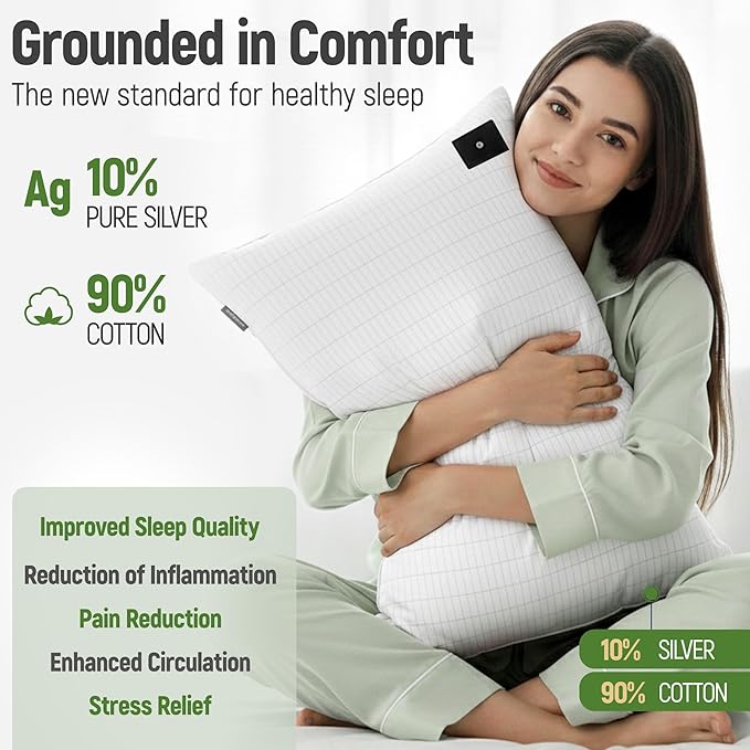 Groundingtop Grounding Pillow Case King,Earth Connected Pillowcase,Bedding.Improve Sleep,Reduce Pain,90% Organic Cotton,10% Silver Fiber (White, 30 * 20 inch)